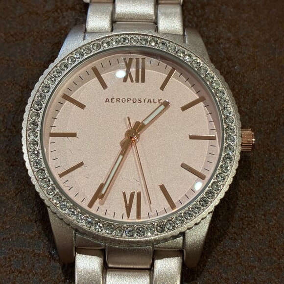 Aeropostale Pink with Cubic Zirconia Surrounding Face Metal Women's Watch - Picture 5 of 15